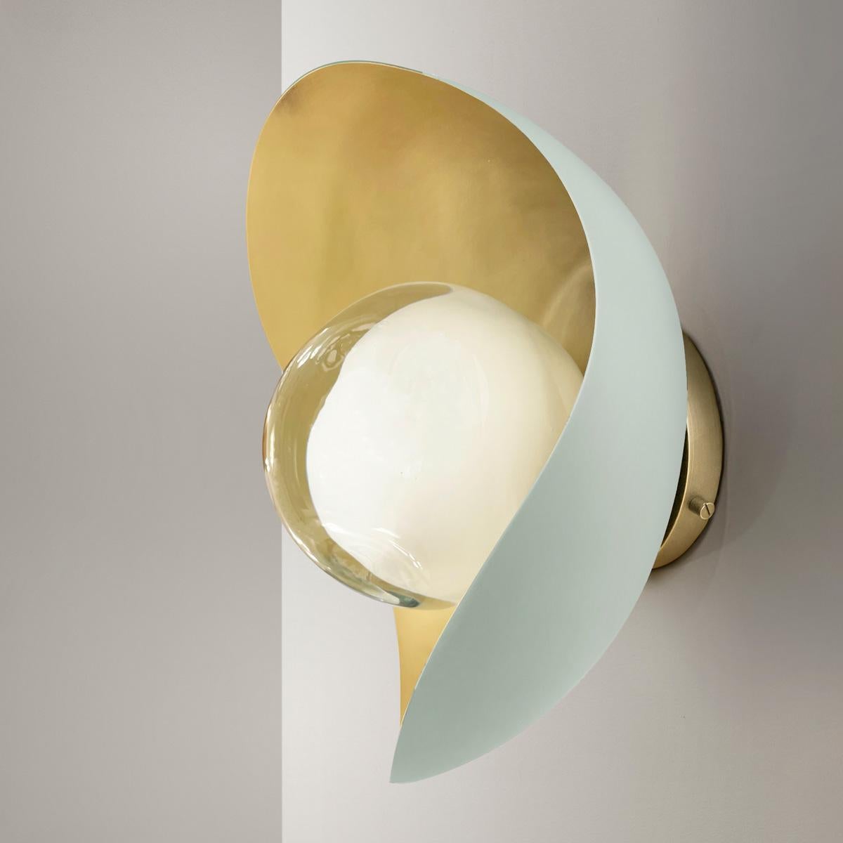 Contemporary Perla Wall Light by Gaspare Asaro-Satin Brass/Acqua Finish For Sale