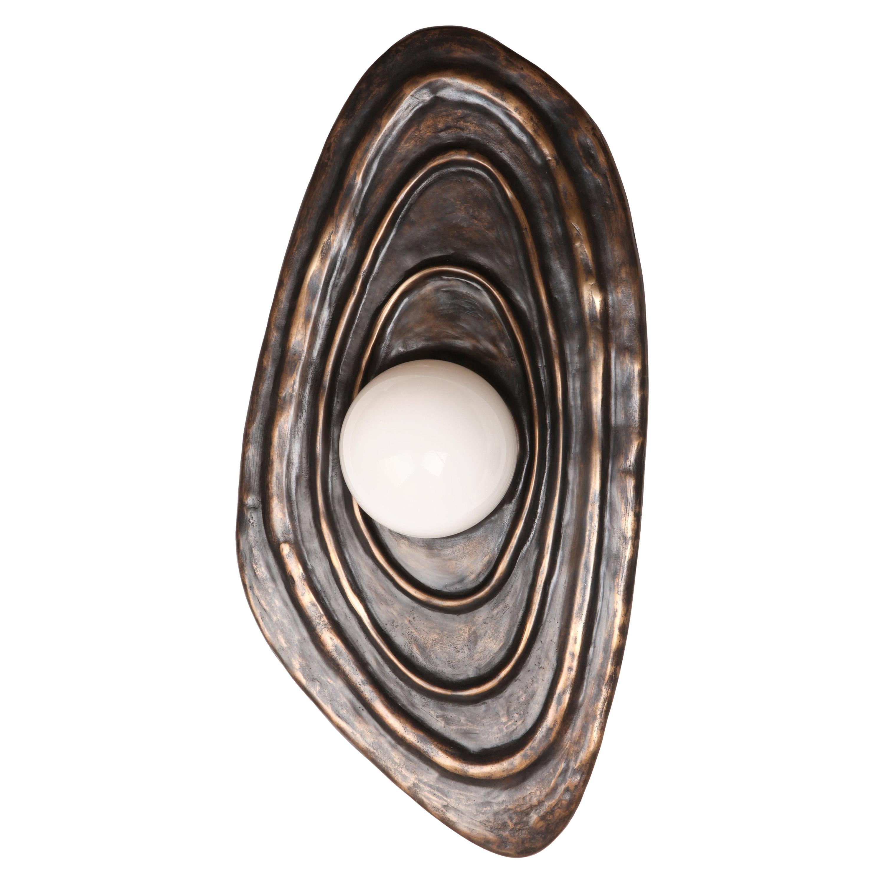 British Perla Wall Sconce in Patinated Cast Bronze with Alabaster Orb For Sale
