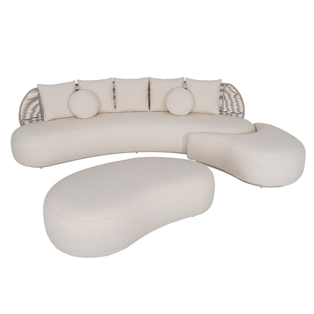 The Perlage curved ottoman fits on the front of the Perlage sofa, or can be used separately in different environments. The shape is organic and fluid. Could be right side or left side (in front)

It is made with highly resistant nautical materials,