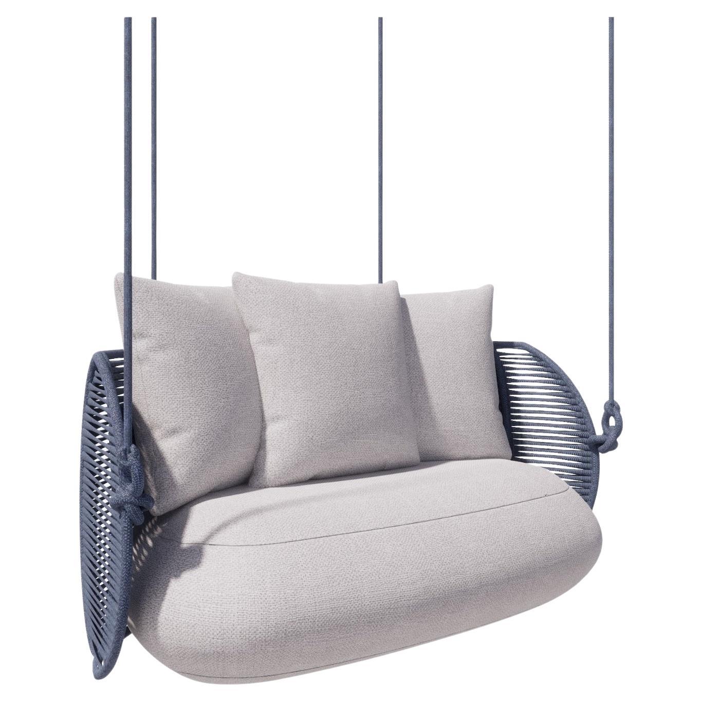 "Perlage" Outdoor Swing in Aluminum Upholstered in Bouclé and Nautical Rope For Sale