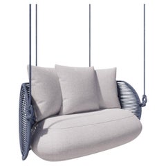 "Perlage" Outdoor Swing in Aluminum Upholstered in Bouclé and Nautical Rope