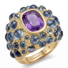 Perle de Pluie Amethyst Ring in 18k Gold and Blue Topaz by MARIANNE CANARELLI