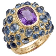 Perle de Pluie Amethyst Ring in 18k Gold and Blue Topaz by MARIANNE CANARELLI