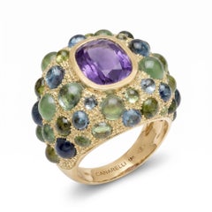 Perle de Pluie Amethyst Ring in 18k Gold & Blue Gemstones by MARIANNE CANARELLI