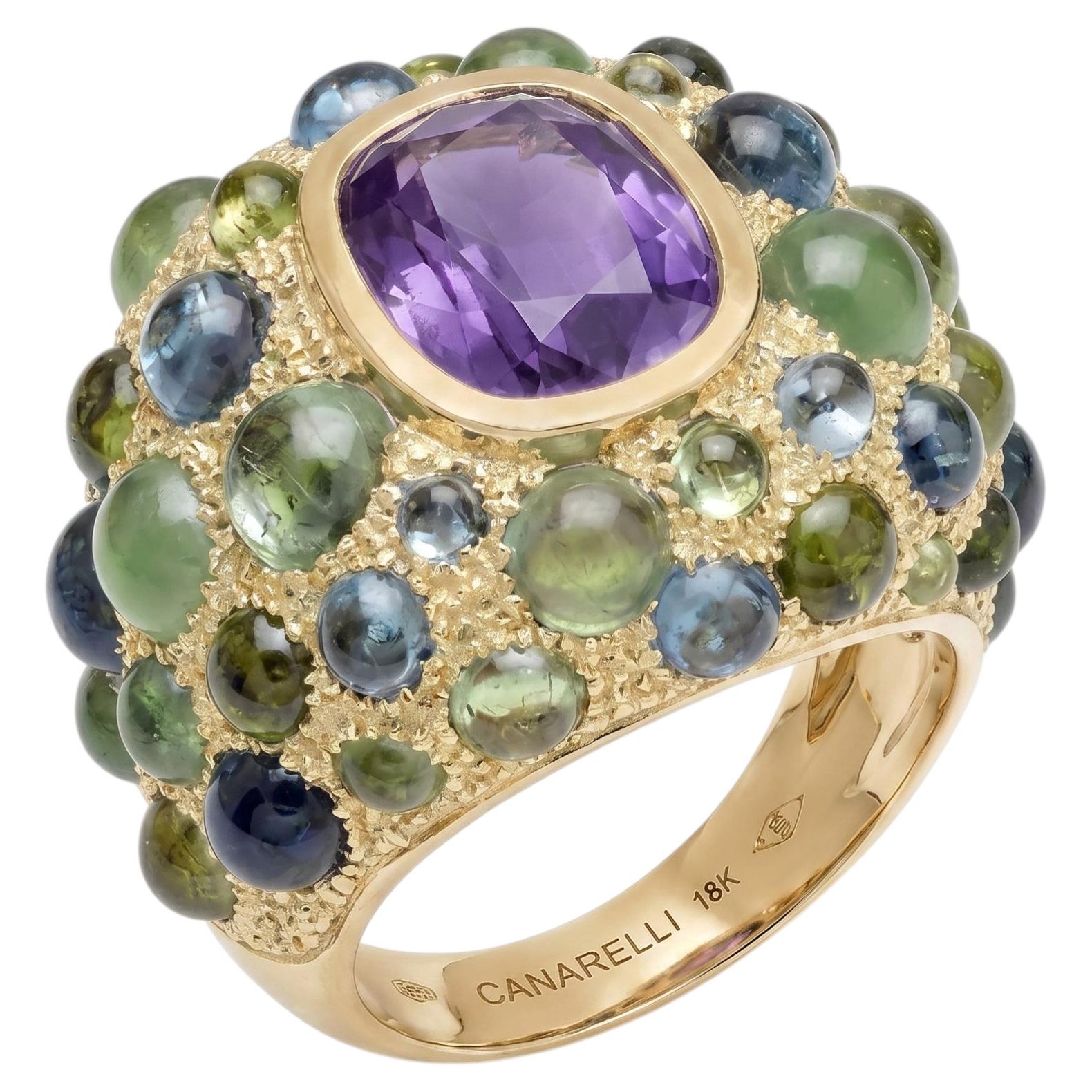 Perle de Pluie Amethyst Ring in 18k Gold & Blue Gemstones by MARIANNE CANARELLI