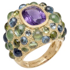 Perle de Pluie Amethyst Ring in 18k Gold & Blue Gemstones by MARIANNE CANARELLI