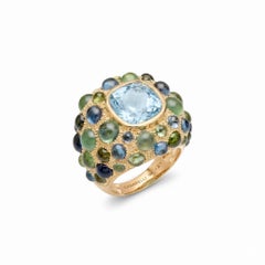 Bague « Perle de Pluie » en aigue-marine, or 18 carats et pierres précieuses, par MARIANNE CANARELLI