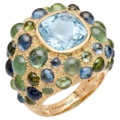 Bague « Perle de Pluie » en aigue-marine, or 18 carats et pierres précieuses, par MARIANNE CANARELLI