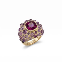 Perle de Pluie Rubellite Ring in 18k Gold with Tourmalines by MARIANNE CANARELLI