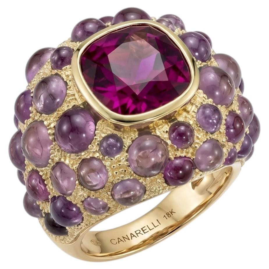 Perle de Pluie Rubellite Ring in 18k Gold with Tourmalines by MARIANNE CANARELLI