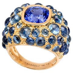 Perle de Pluie Tanzanite Ring in 18k Gold and Blue Topazes by MARIANNE CANARELLI
