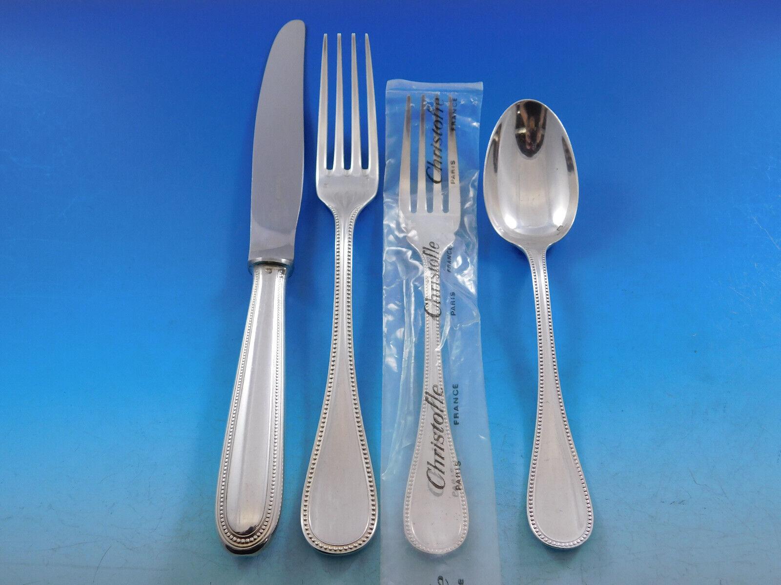 Perles by Christofle France Silverplate Flatware Service Set 88 Pieces Dinner In Excellent Condition In Big Bend, WI