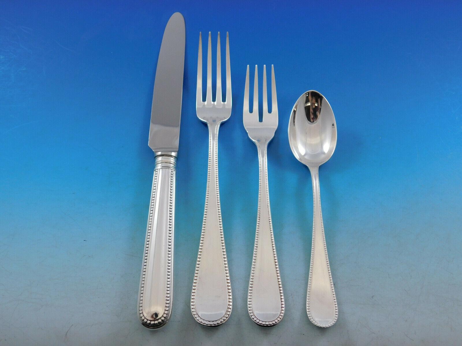 Perlinato by Fina Italy Sterling Silver Flatware Set Service 30 pieces Perles Dn In Excellent Condition In Big Bend, WI