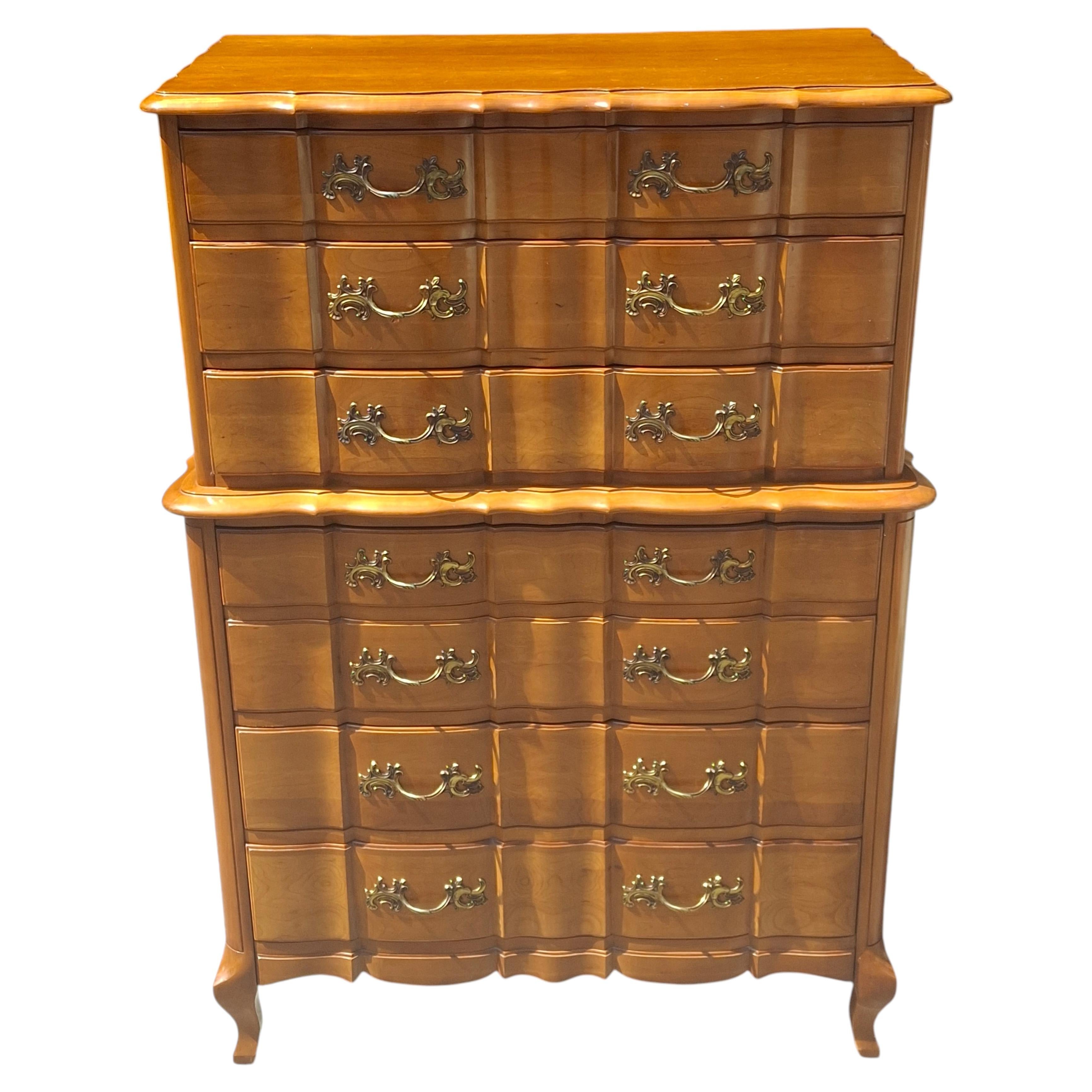 Permacraft Provincial Style Cherry Chest on Chest of Drawers For Sale