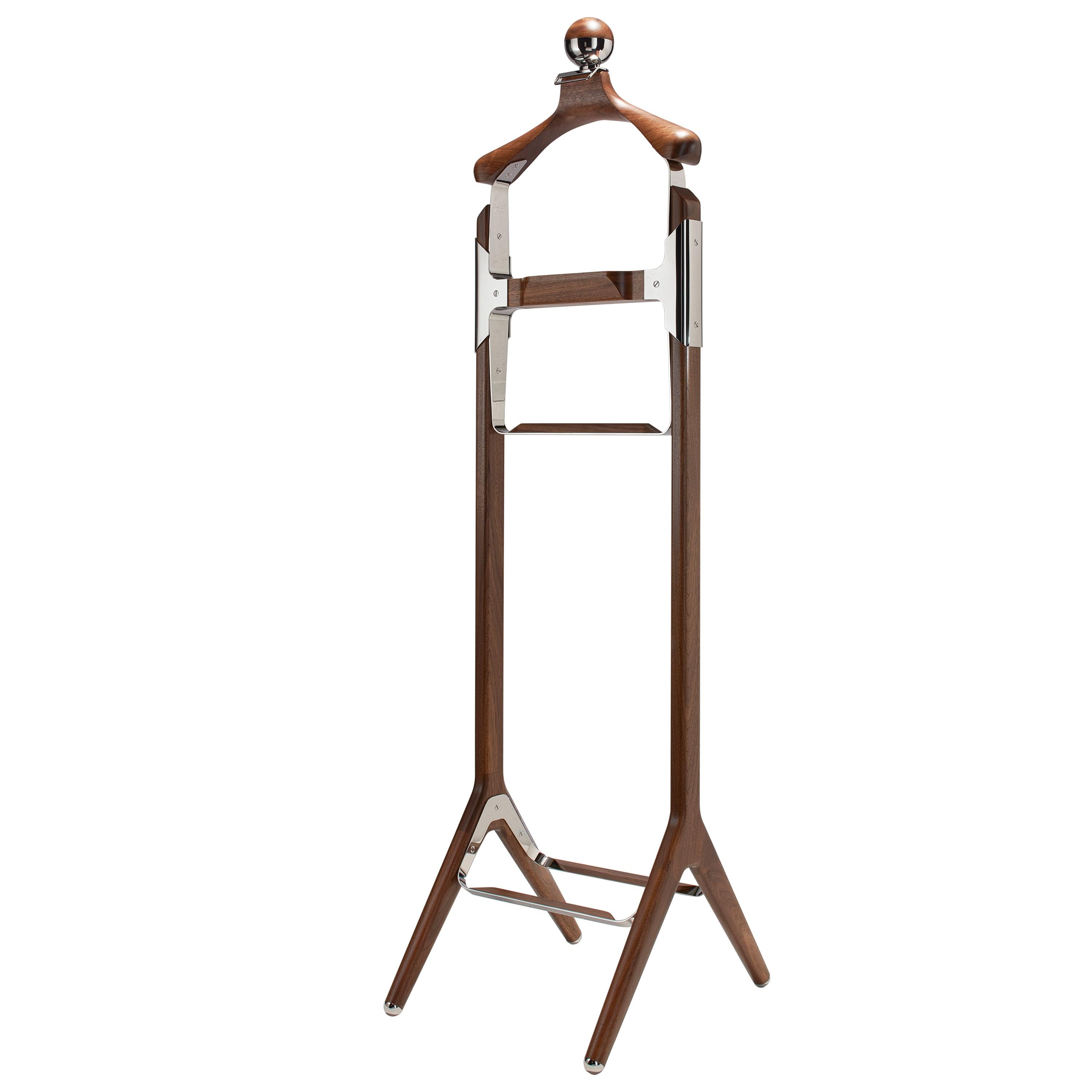 Permanent Style Valet Stand by Honorific in Stainless Steel and Black Walnut For Sale