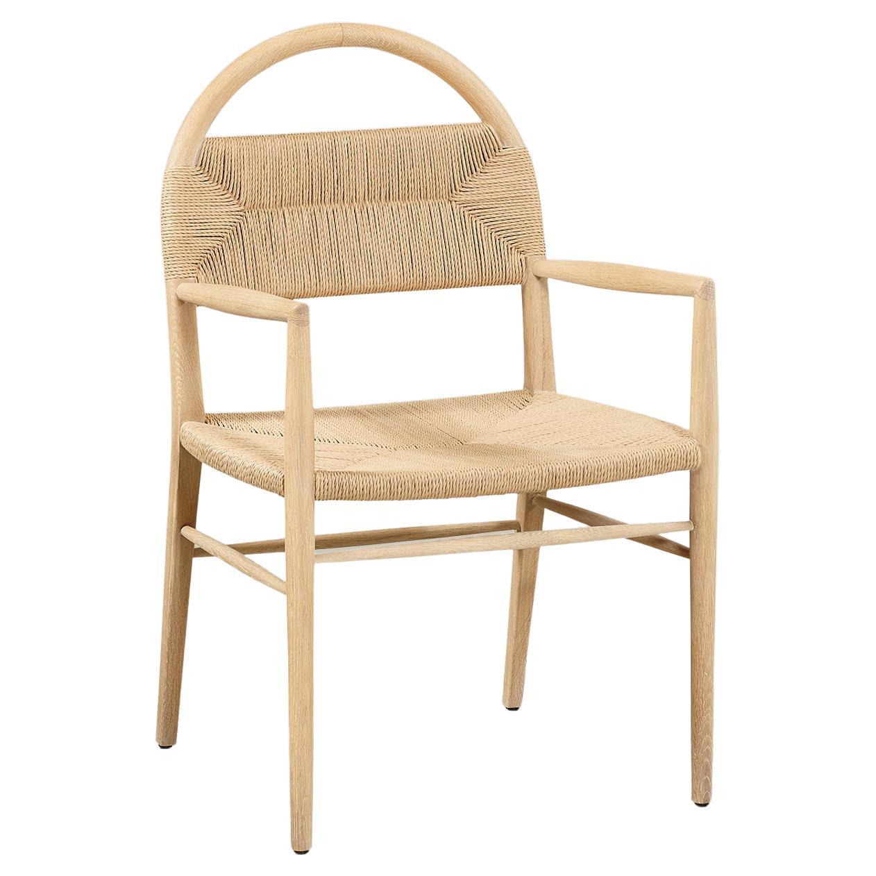 "Pernelle" Rush Weave and French Oak Dining Arm Chair by Christiane Lemieux For Sale