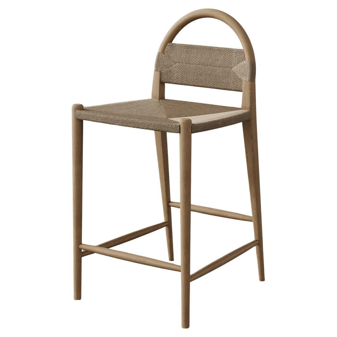 "Pernelle" Rush Weave and Oak Counter Height Stool by Christiane Lemieux
