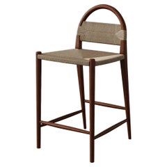 "Pernelle" Rush Weave and Walnut Counter Height Stool by Christiane Lemieux