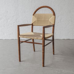 "Pernelle" Rush Weave and Walnut Dining Arm Chair by Christiane Lemieux