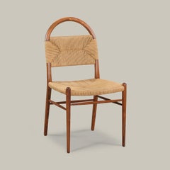 "Pernelle" Rush Weave and Walnut Dining Side Chair by Christiane Lemieux