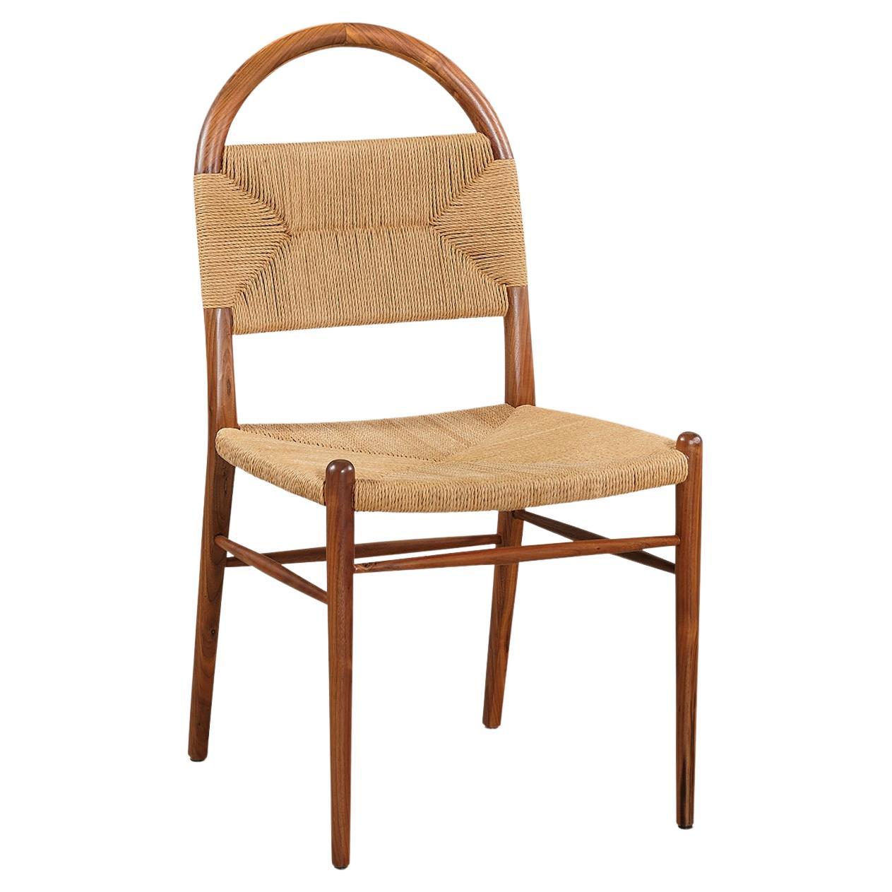 "Pernelle" Rush Weave and Walnut Dining Side Chair by Christiane Lemieux For Sale