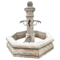 Pernes French Limestone 4-Spout Center Fountain with Shaped Basin Walls