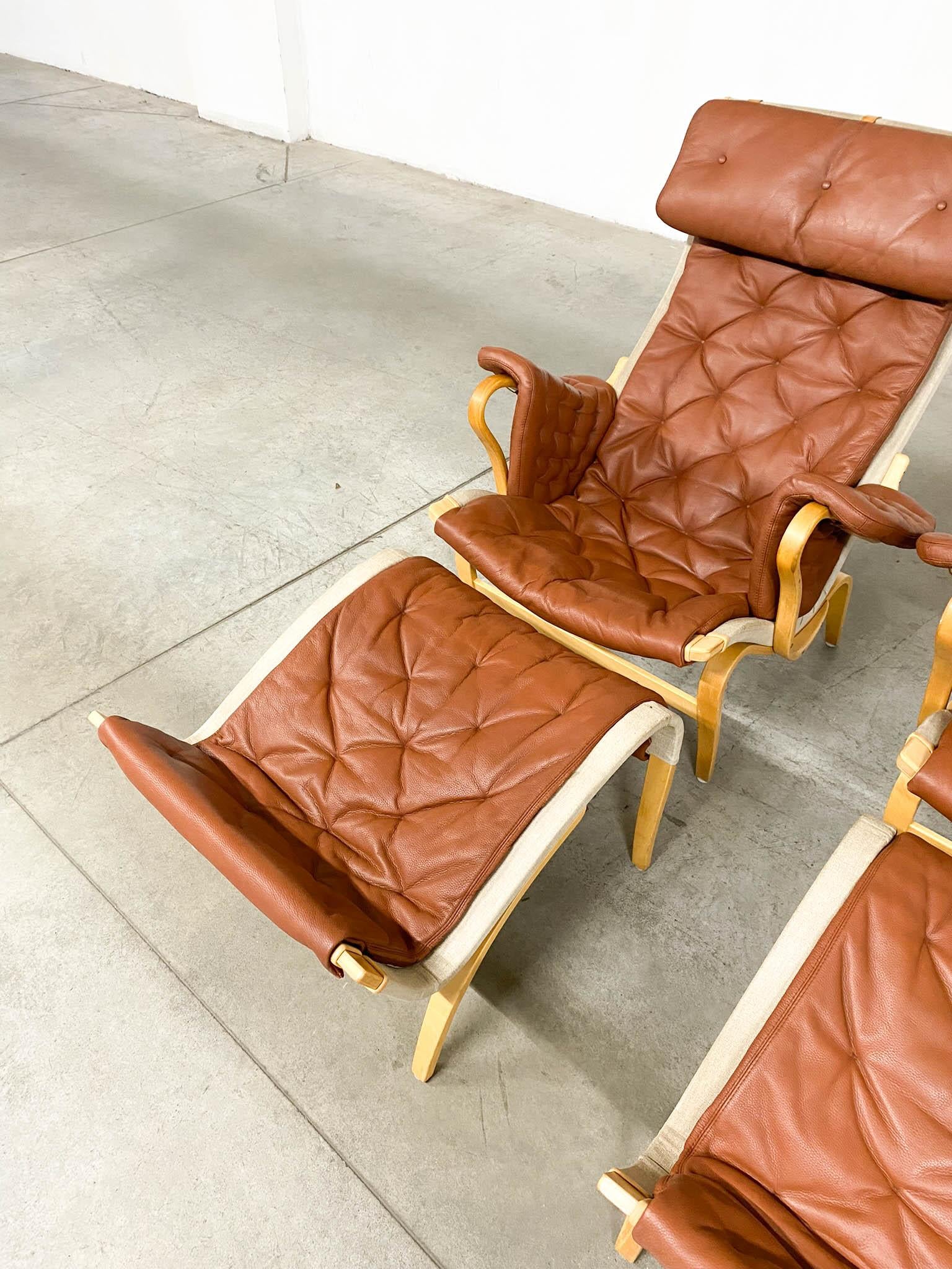 Swedish Pernilla 69 Lounge Chair with Ottoman by Bruno Mathsson for Dux, 1990s, Set of 4 For Sale