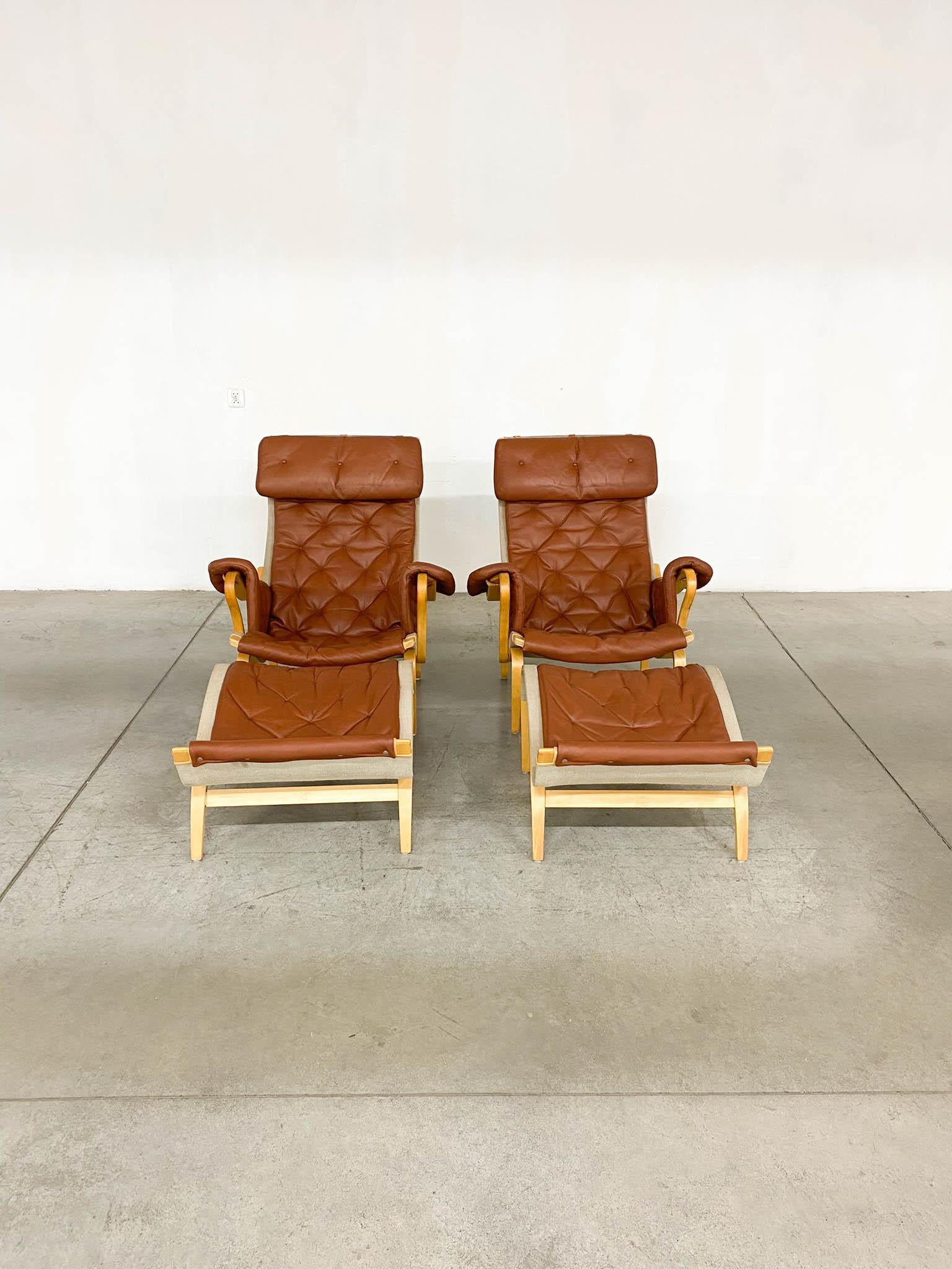 Pernilla 69 Lounge Chair with Ottoman by Bruno Mathsson for Dux, 1990s, Set of 4 For Sale 1