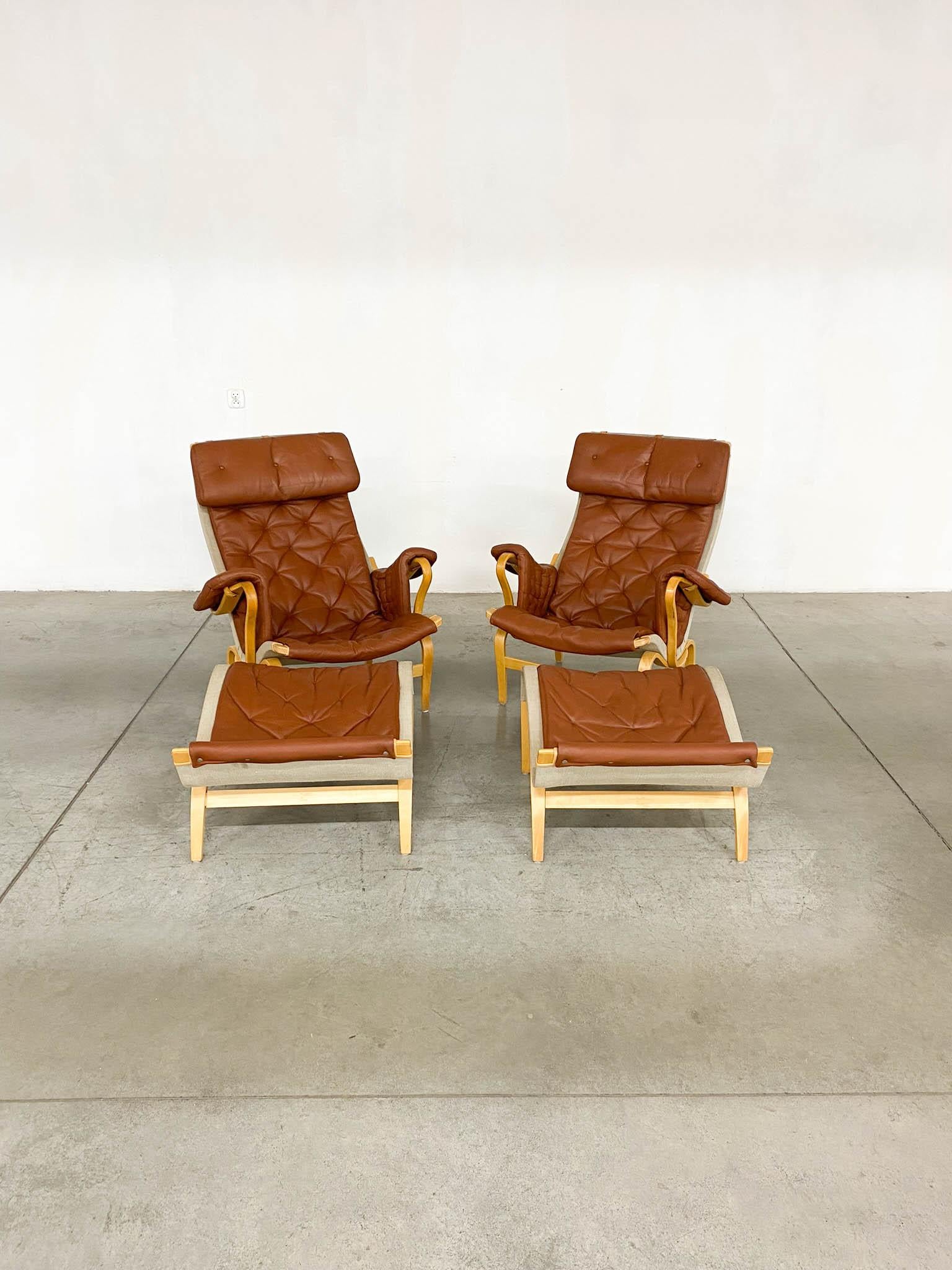 Pernilla 69 Lounge Chair with Ottoman by Bruno Mathsson for Dux, 1990s, Set of 4 For Sale 2