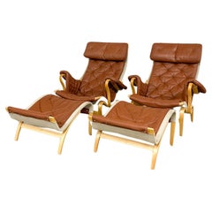 Vintage Pernilla 69 Lounge Chair with Ottoman by Bruno Mathsson for Dux, 1990s, Set of 4
