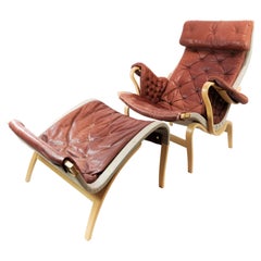 Pernilla Easy Chair with Stool of Beech by Bruno Mathsson and DUX, 1970s