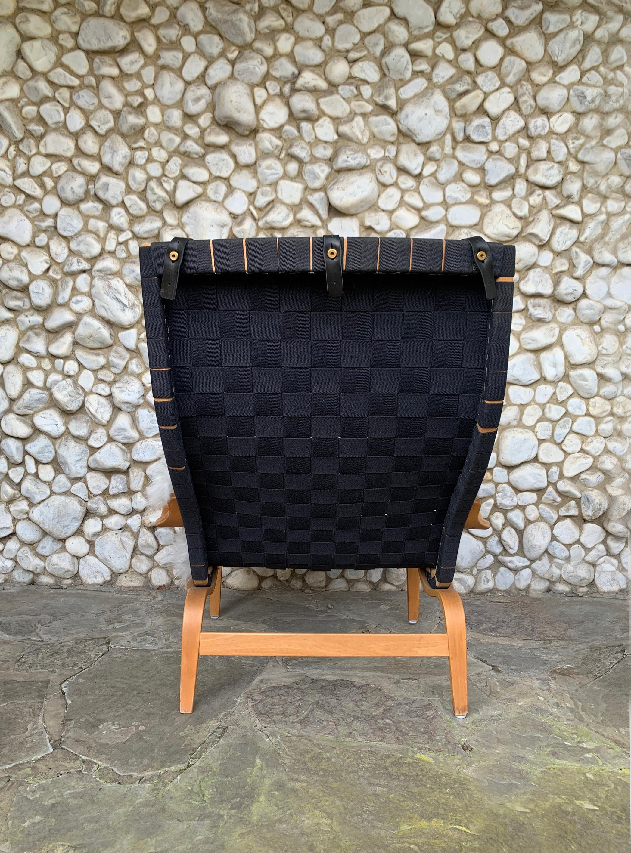 Pernilla Lounge Arm Chair in beech & black canvas by Bruno Mathsson, Sweden 1970 For Sale 2