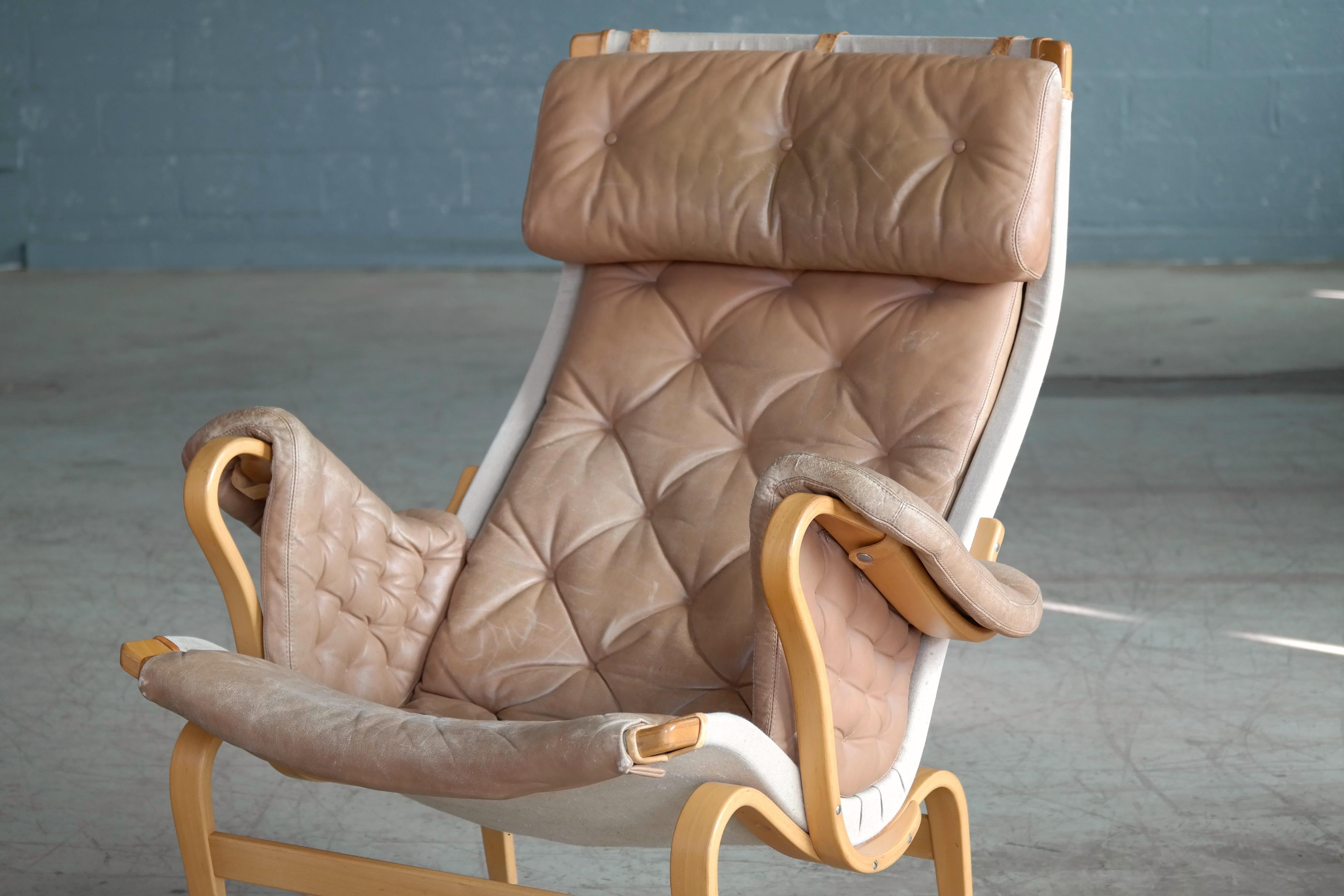 Pernilla Lounge Chair in Camel Colored Tufted Leather by Bruno Mathsson for DUX 1