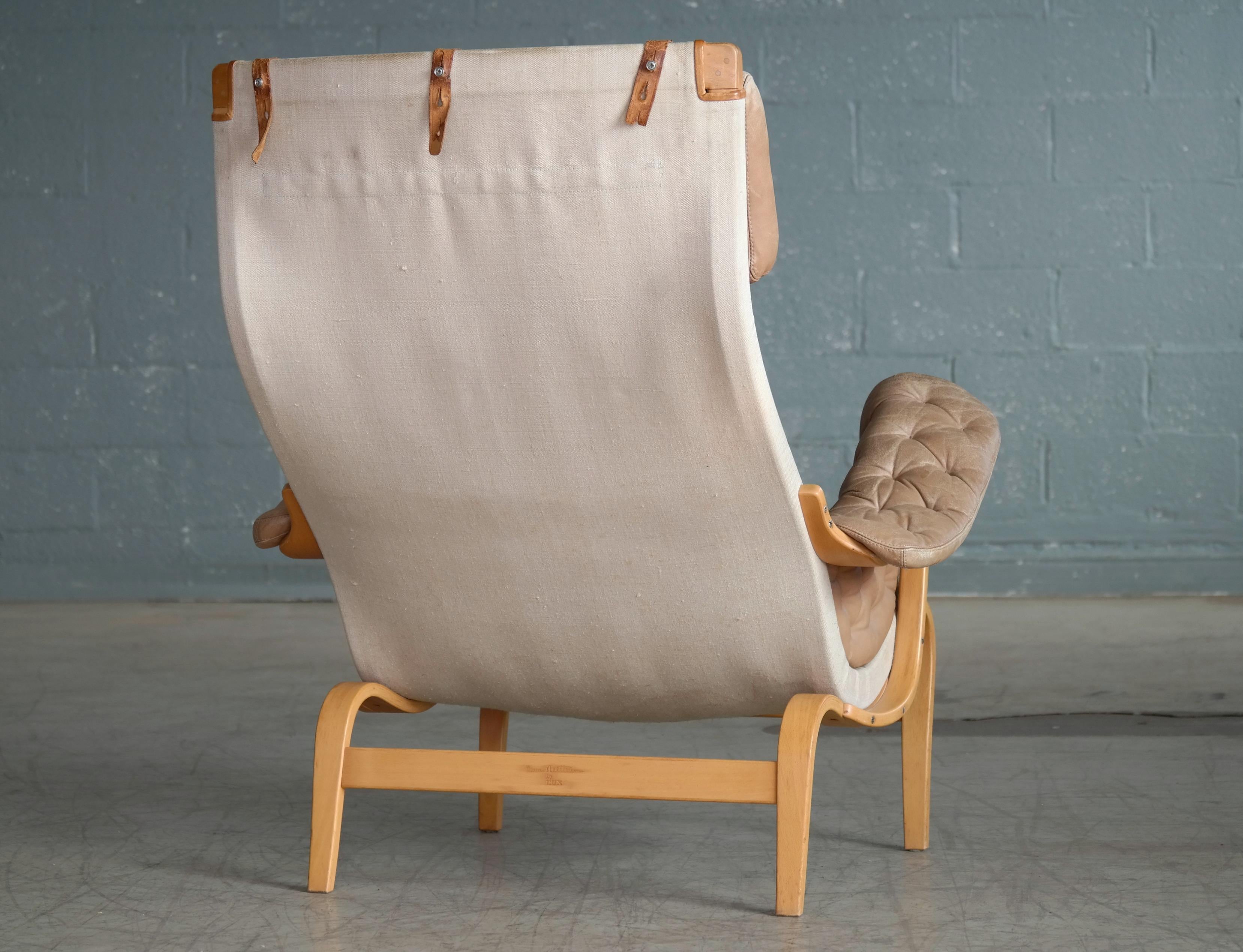 Pernilla Lounge Chair in Camel Colored Tufted Leather by Bruno Mathsson for DUX 3