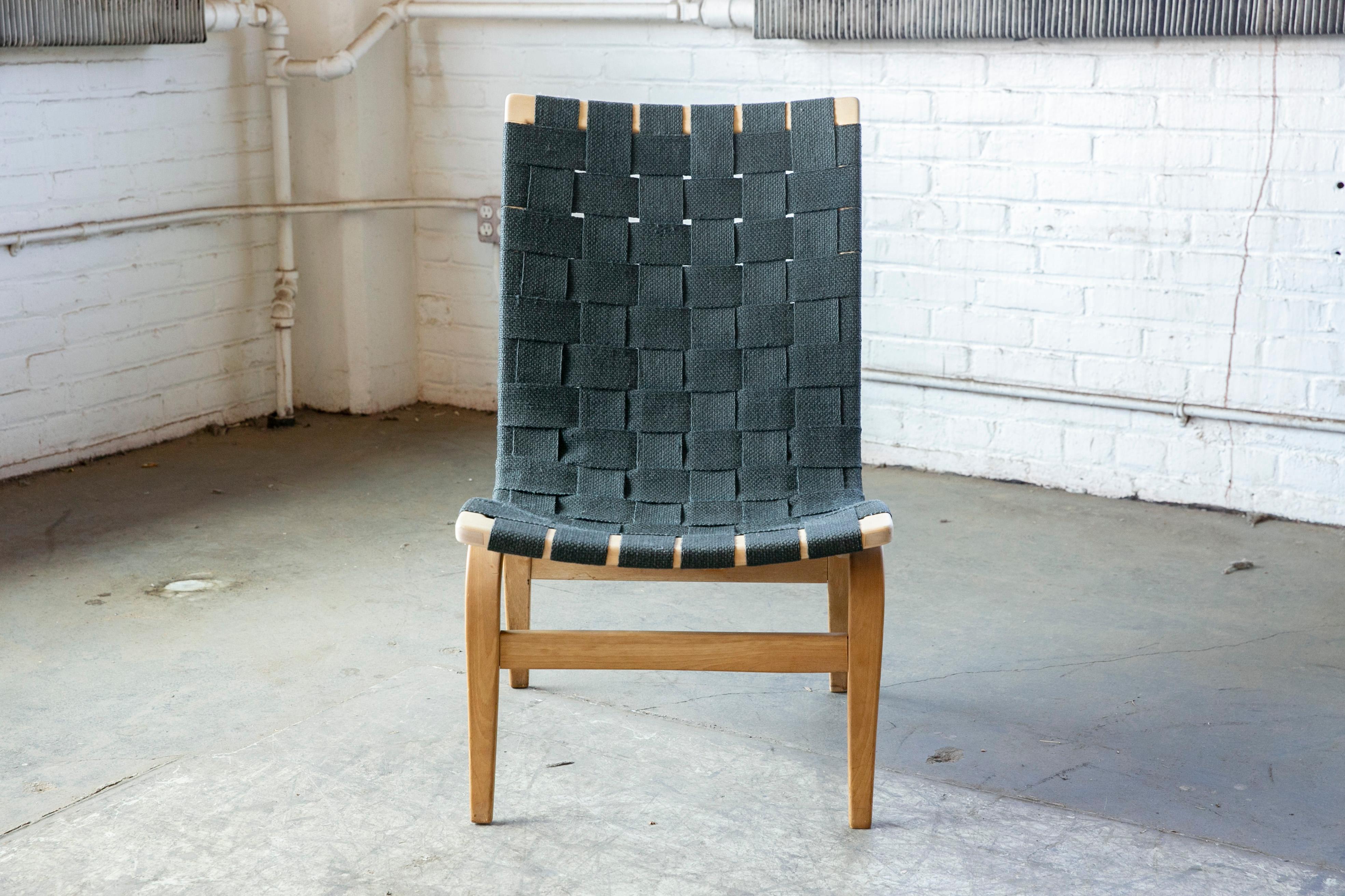 Swedish Pernilla Lounge Chair in Charcoal Colored Webbing by Bruno Mathsson Made 1964