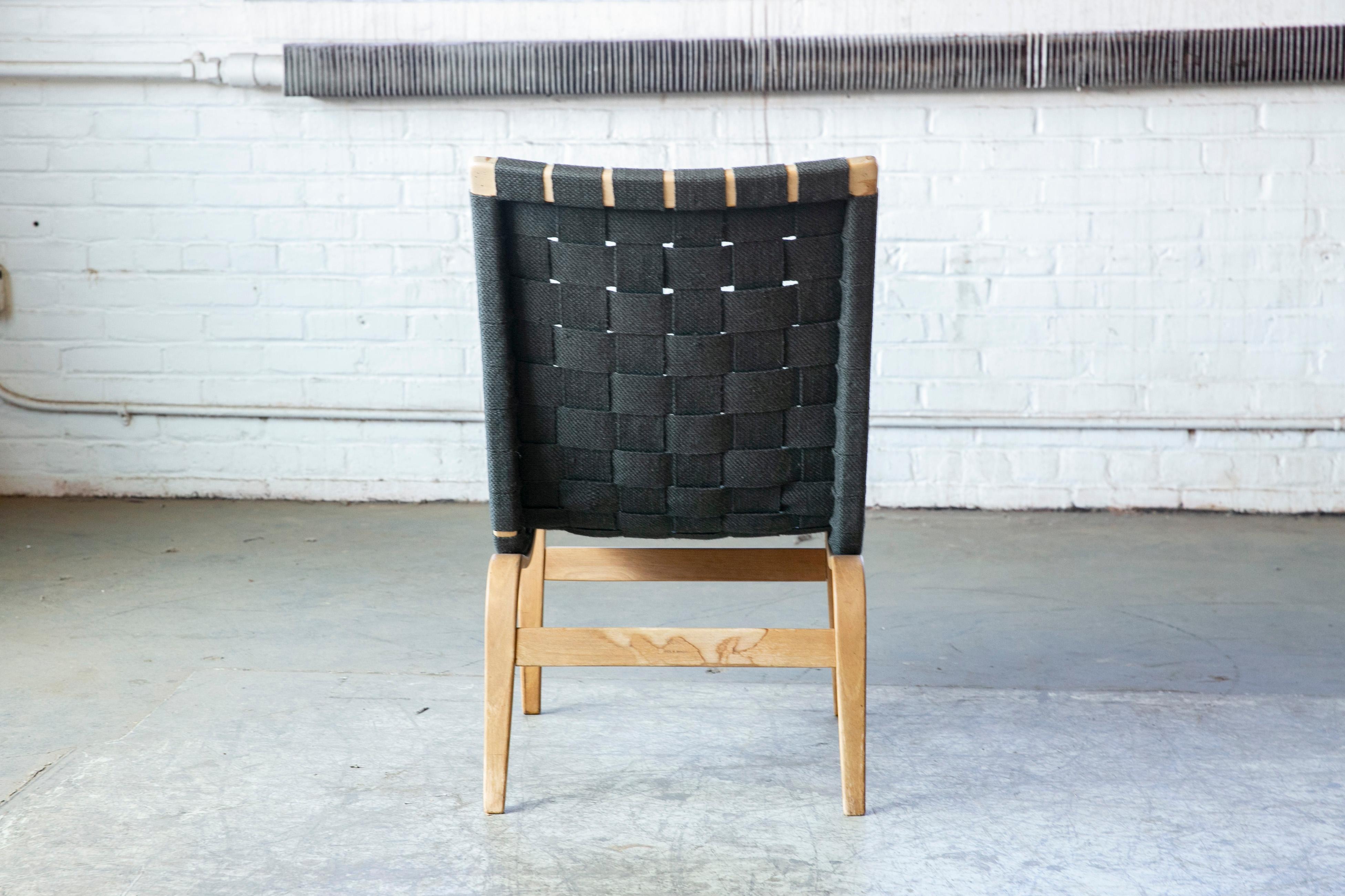 Mid-20th Century Pernilla Lounge Chair in Charcoal Colored Webbing by Bruno Mathsson Made 1964