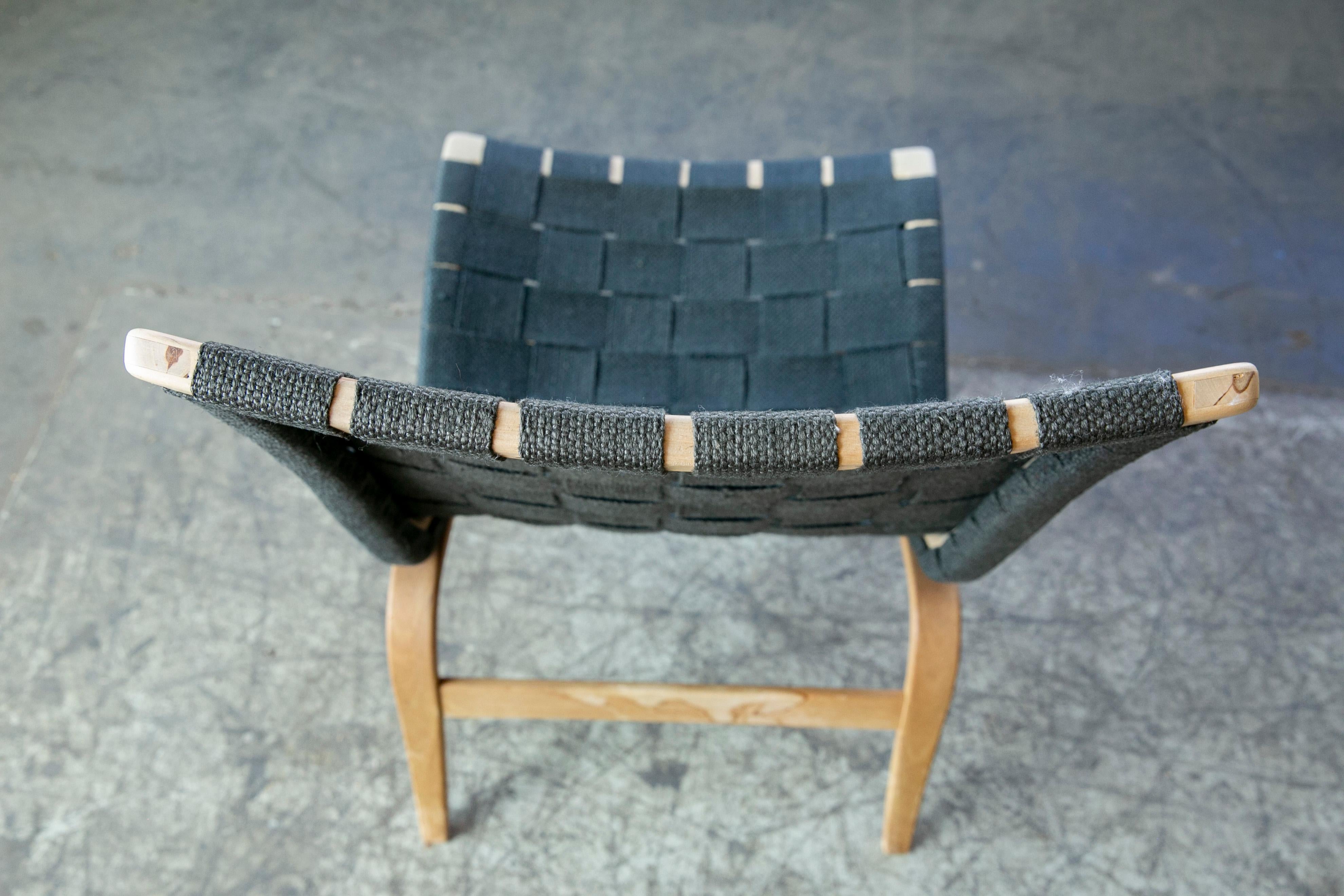 Canvas Pernilla Lounge Chair in Charcoal Colored Webbing by Bruno Mathsson Made 1964