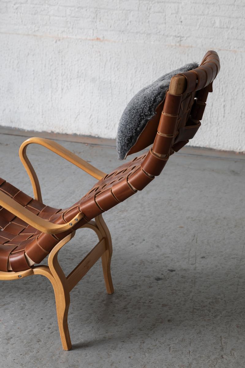 Scandinavian Modern Bruno Mathsson for DUX, Pernilla Lounge Chair in Leather, Sweden, 1960s