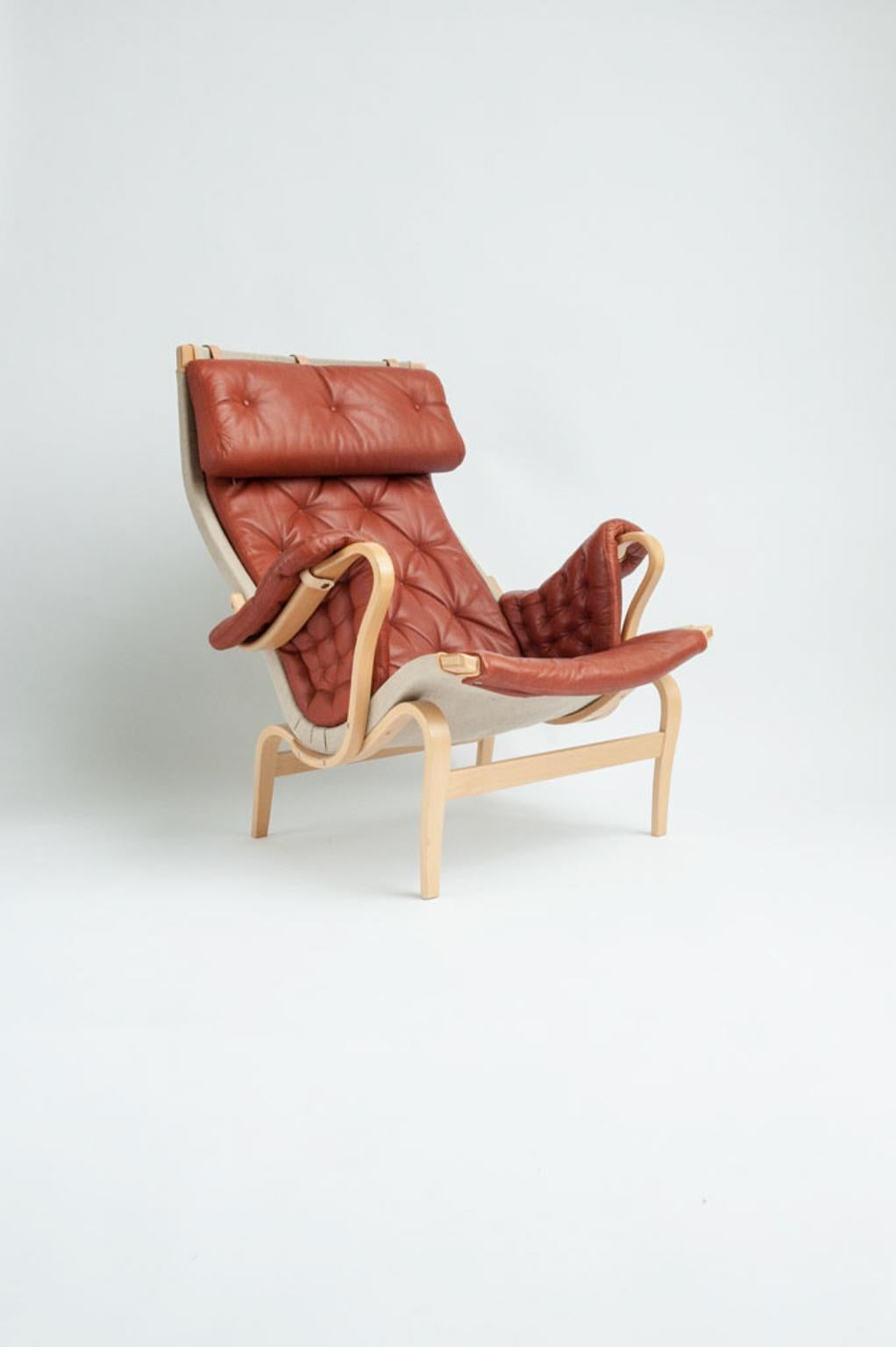 Leather Pernille Lounge Chair and Ottoman by Bruno Mathsson