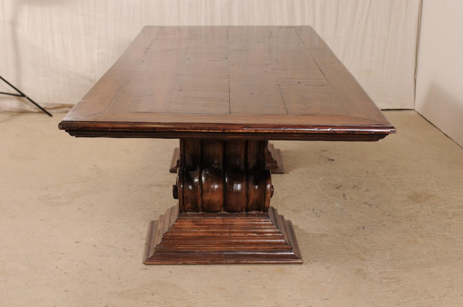 Brazilian A Peroba Wood Dining or Conference Table w/ Fabulously Thick Carved Scroll Bases For Sale