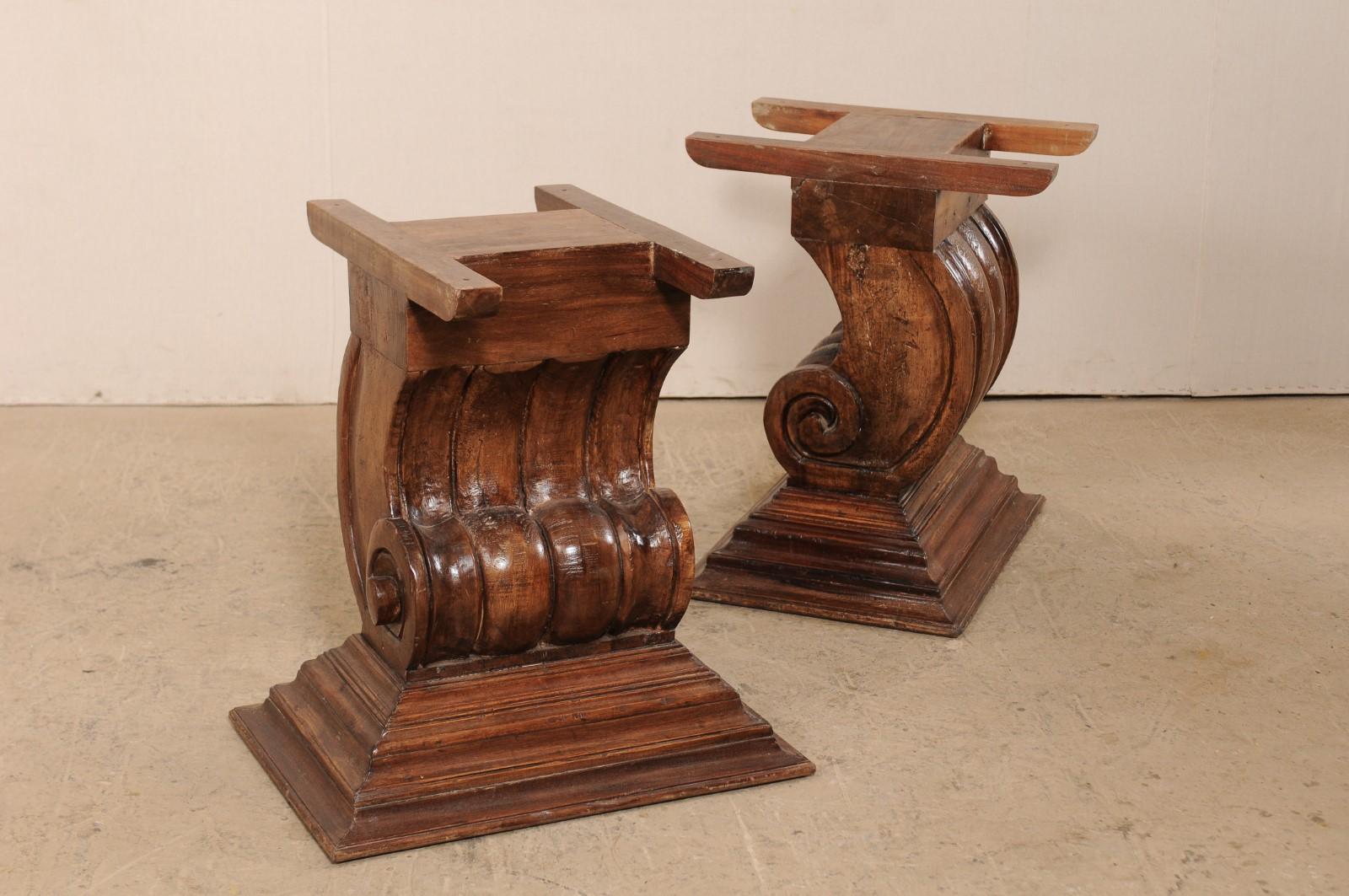 A Peroba Wood Dining or Conference Table w/ Fabulously Thick Carved Scroll Bases For Sale 1