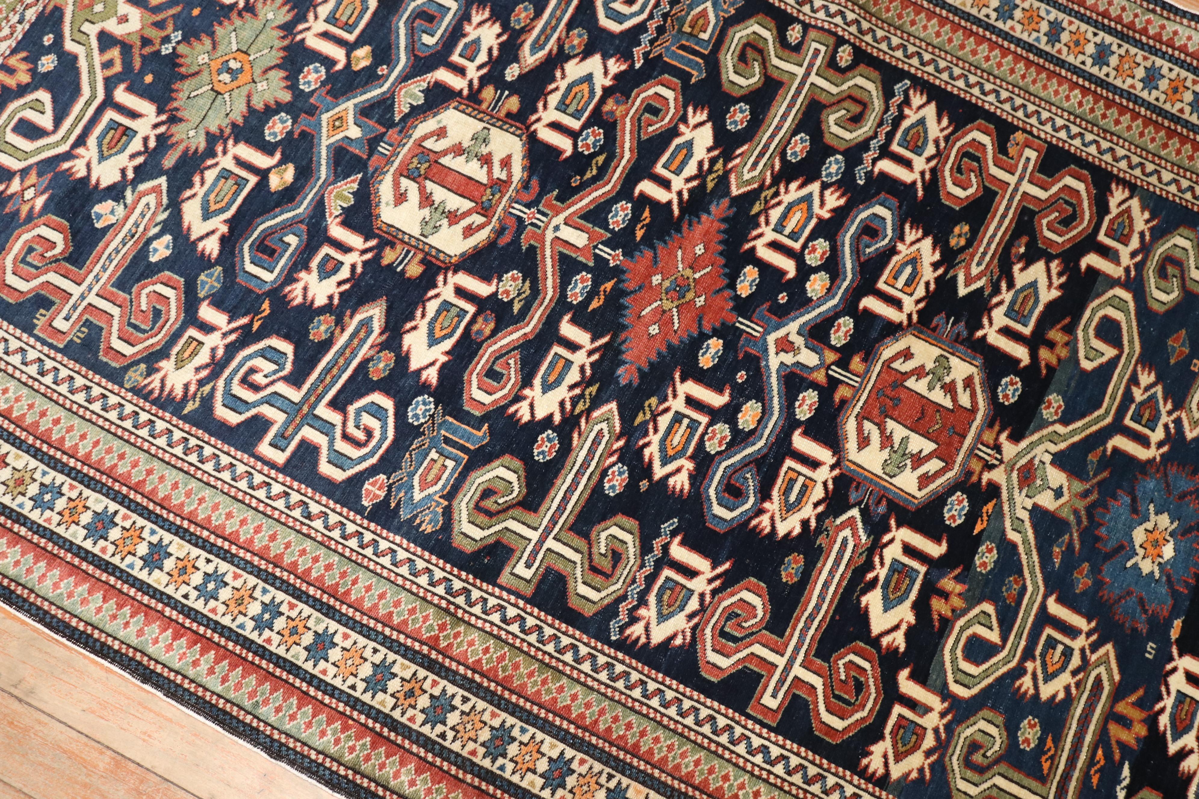 Hand-Knotted Early 20th Century Blue Perpedil Antique Caucasian Rug For Sale
