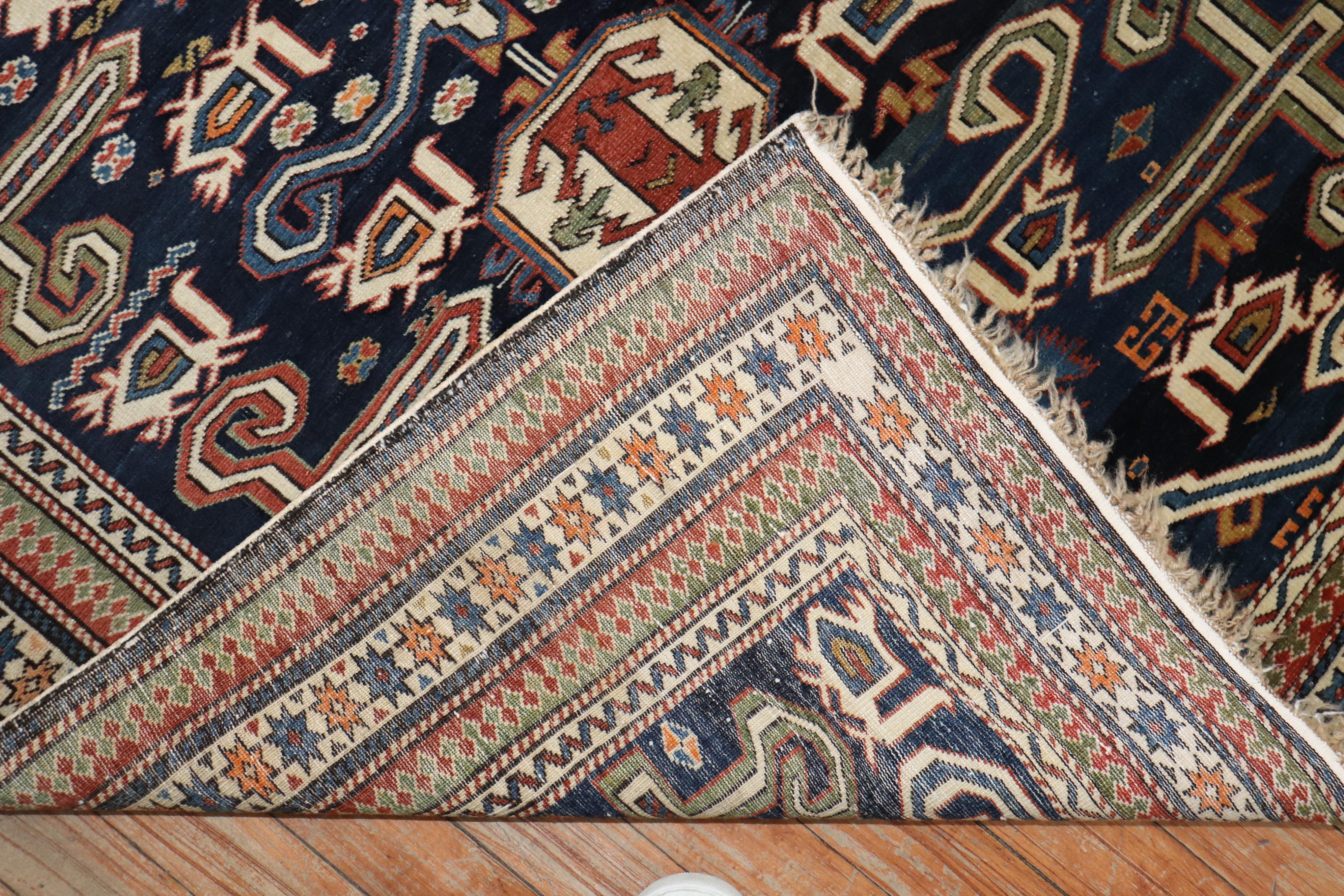 Early 20th Century Blue Perpedil Antique Caucasian Rug In Good Condition For Sale In New York, NY