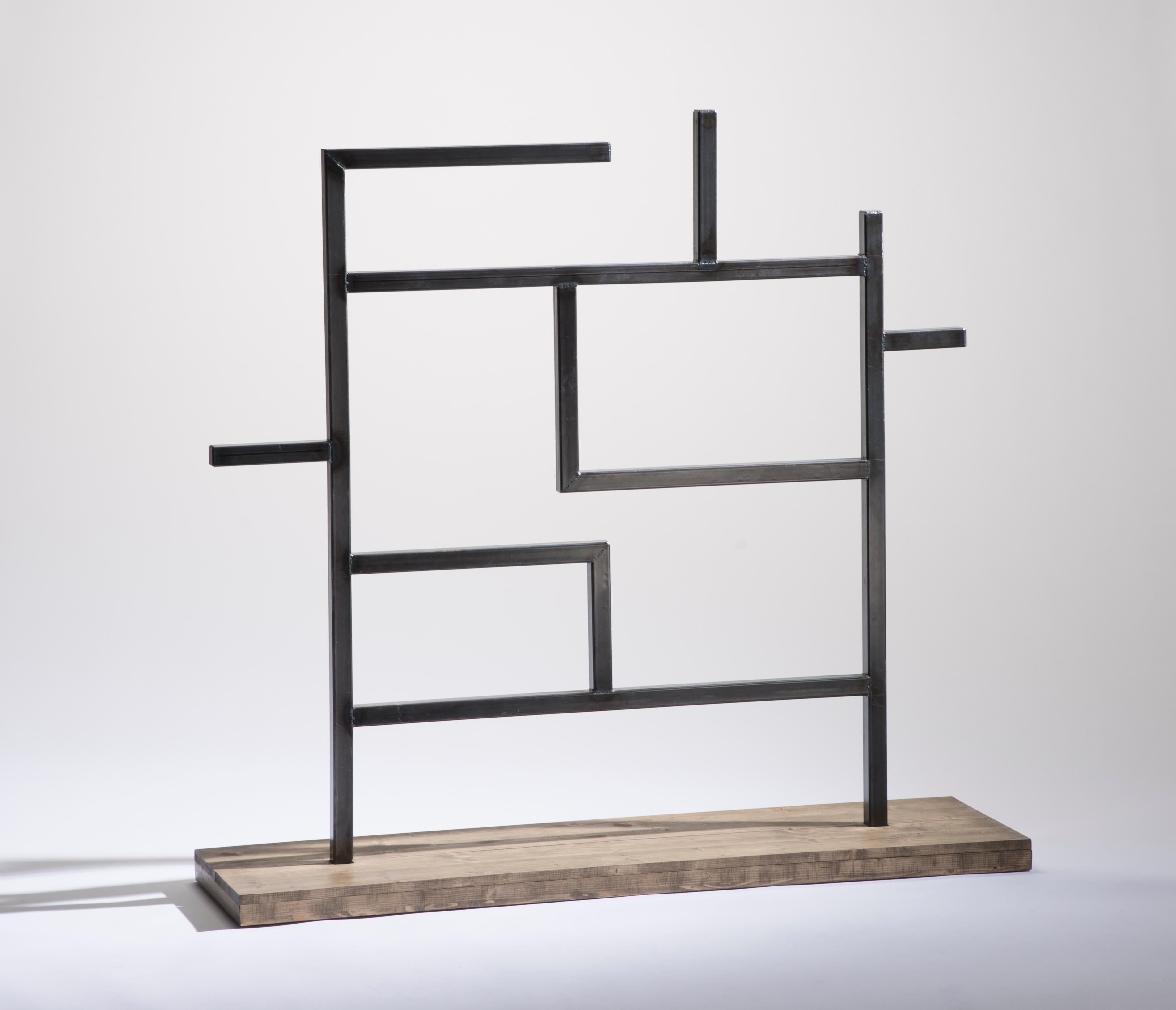 Perpendicular frame by  Lenny Stöpp
Materials: Raw steel, ash wood 
Finishes: Oiled (steel), greywash (wood)
Dimensions: ±140 x 135 x 40cm
  
Product info: wood is a natural product there can be difference in the wood grain and