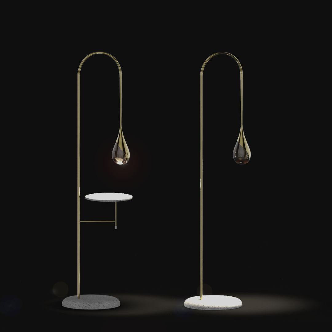 Perpetua Travertino Base and Shelf Floor Lamp, Embossed & Natural Brass Finish In New Condition For Sale In Firenze, FI