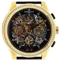 Perrelet Roségold Diamant Dual Time Chronograph Automatik-Armbanduhr
