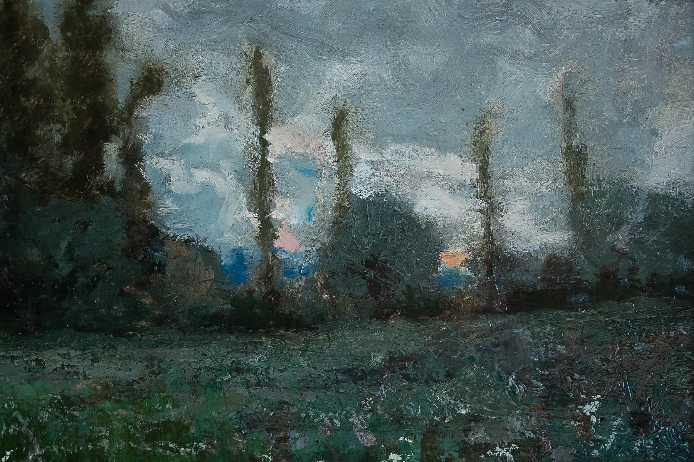 Perret Aimé Oil on Panel Autumn Sunset, circa 1880-1890 In Good Condition For Sale In Saint Ouen, FR
