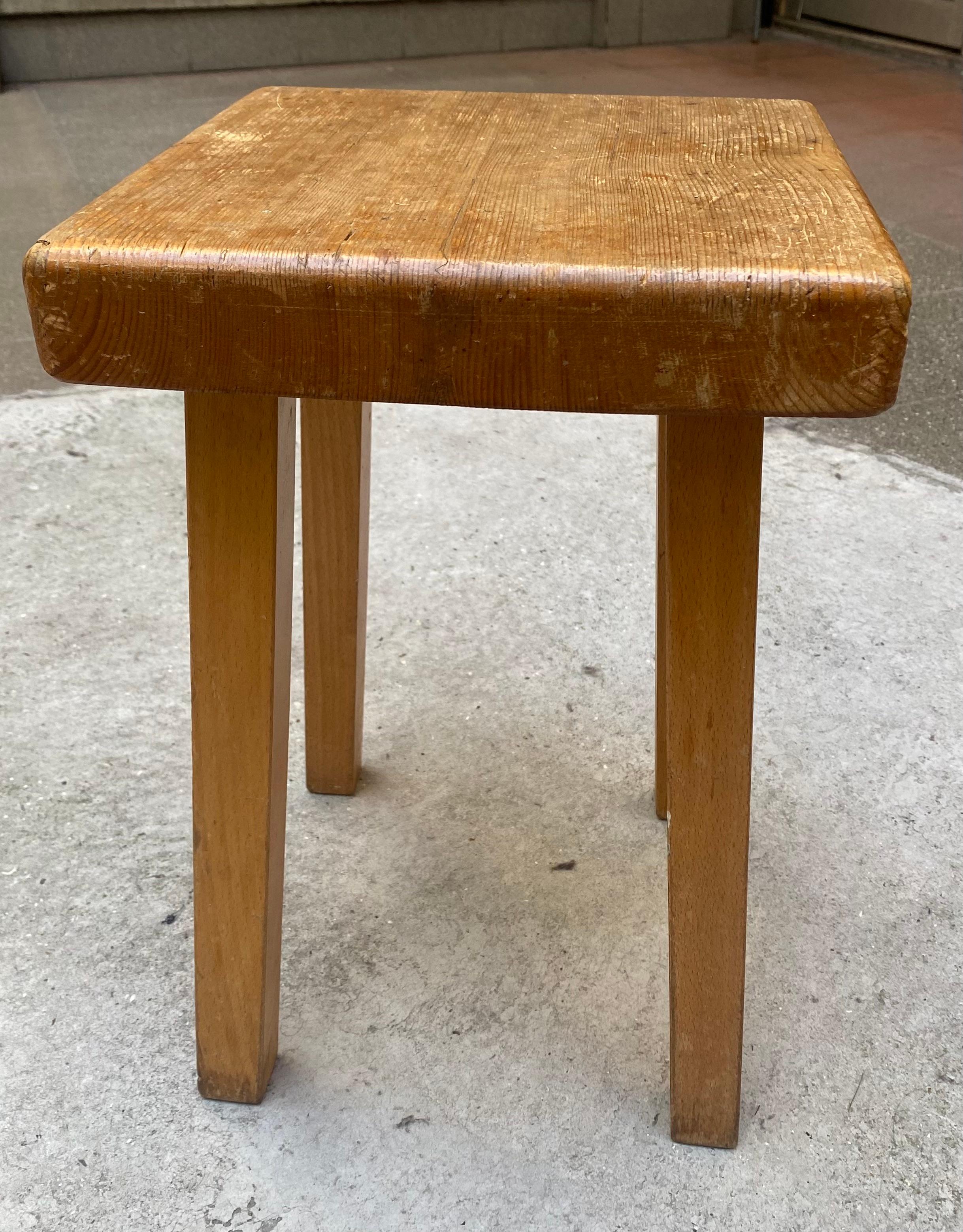Mid-20th Century Perriand Pine Wood Stool by Charlotte Perriand for Les Arcs, 1800 For Sale