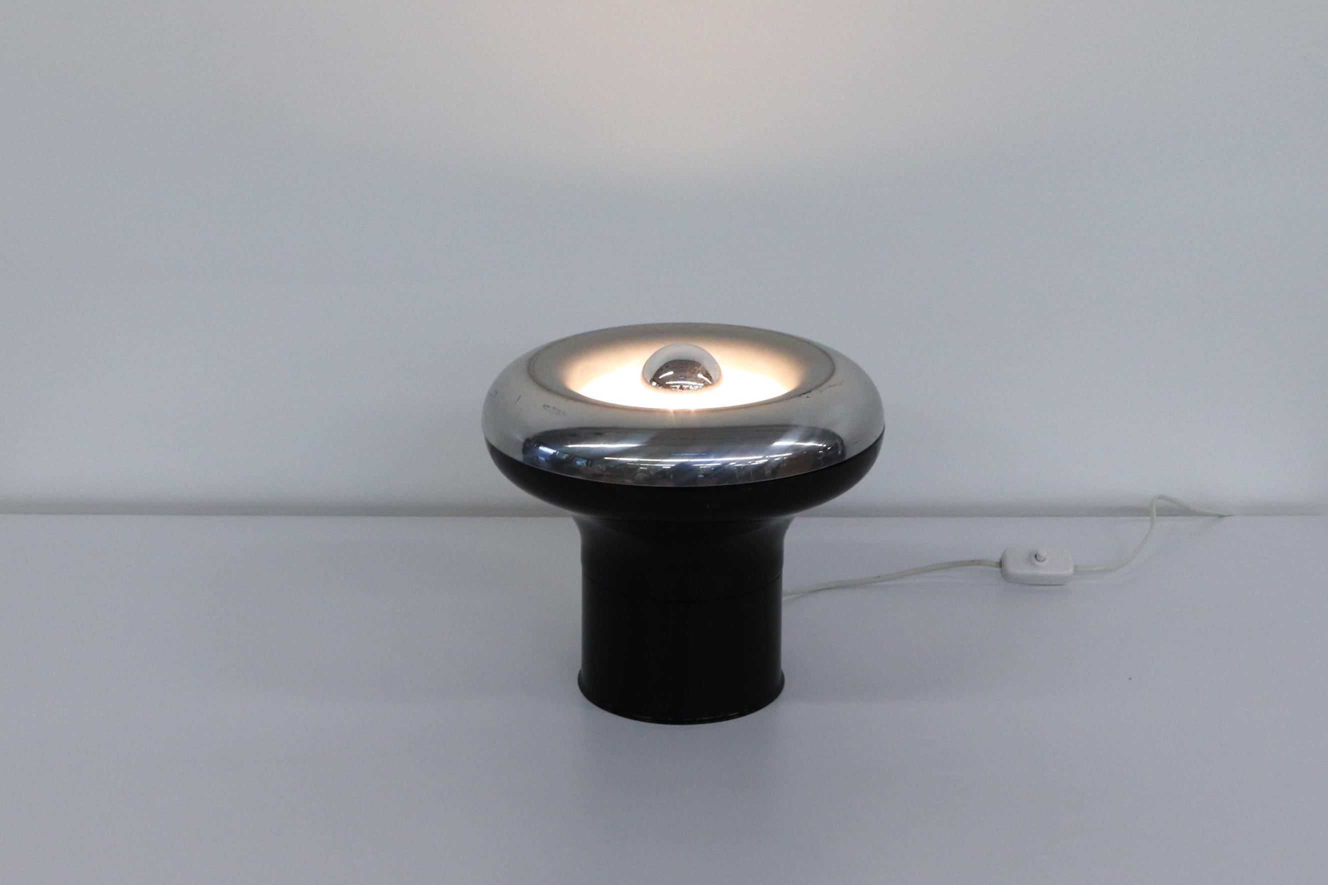 Dutch Angelo Mangiarotti Style Chrome and Black Mushroom Table Lamp For Sale