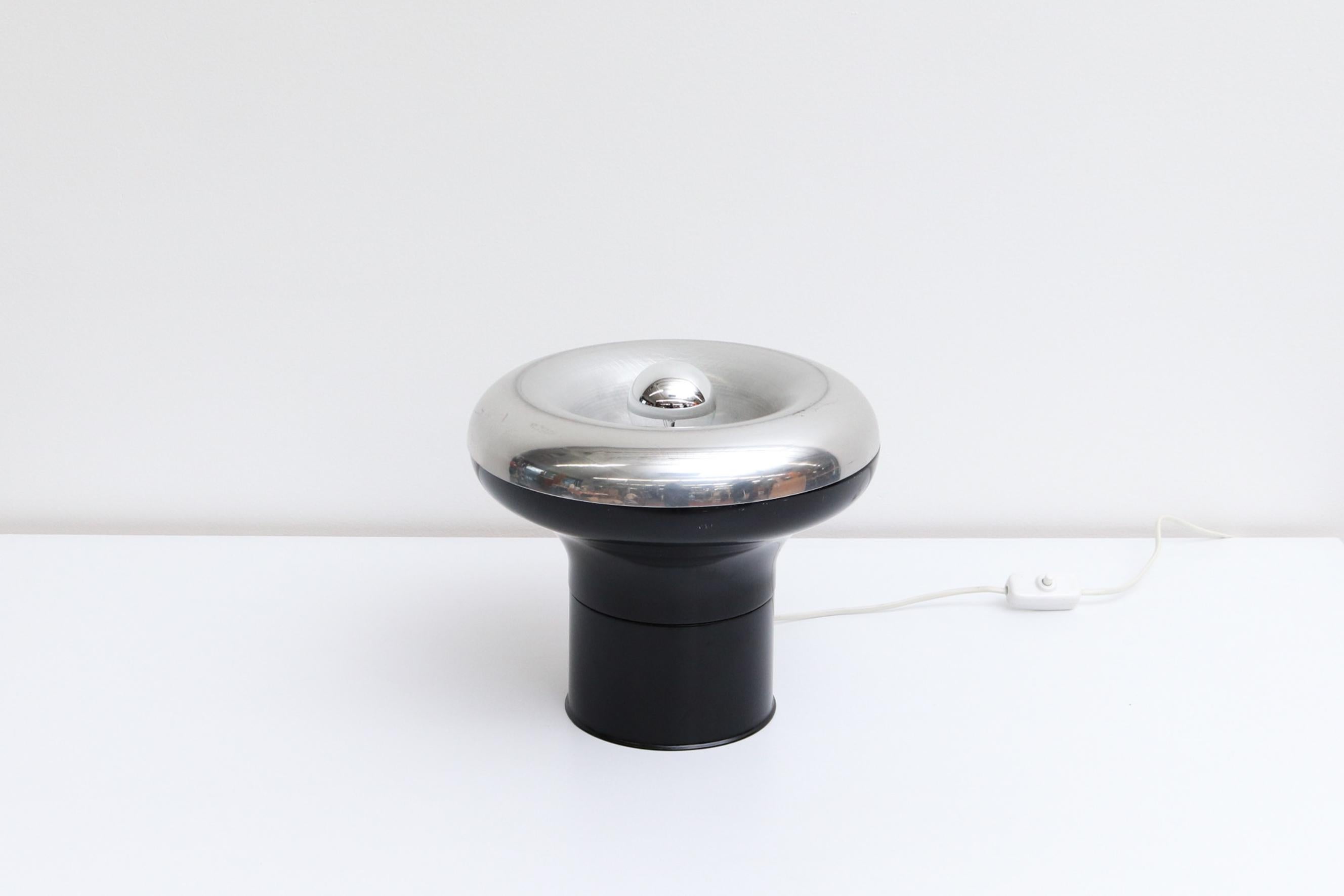 Enameled Angelo Mangiarotti Style Chrome and Black Mushroom Table Lamp For Sale